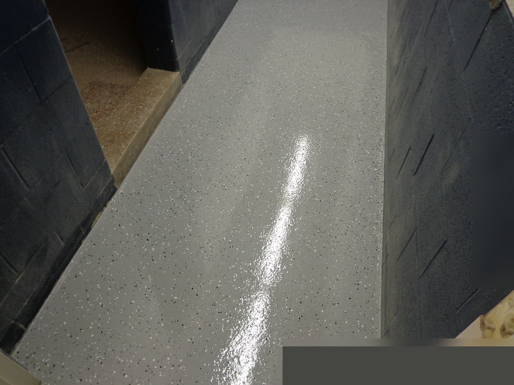 Epoxy flake floor in a locker room